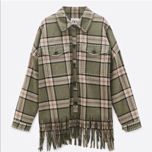 Zara plaid fringe western studded shirt jacket